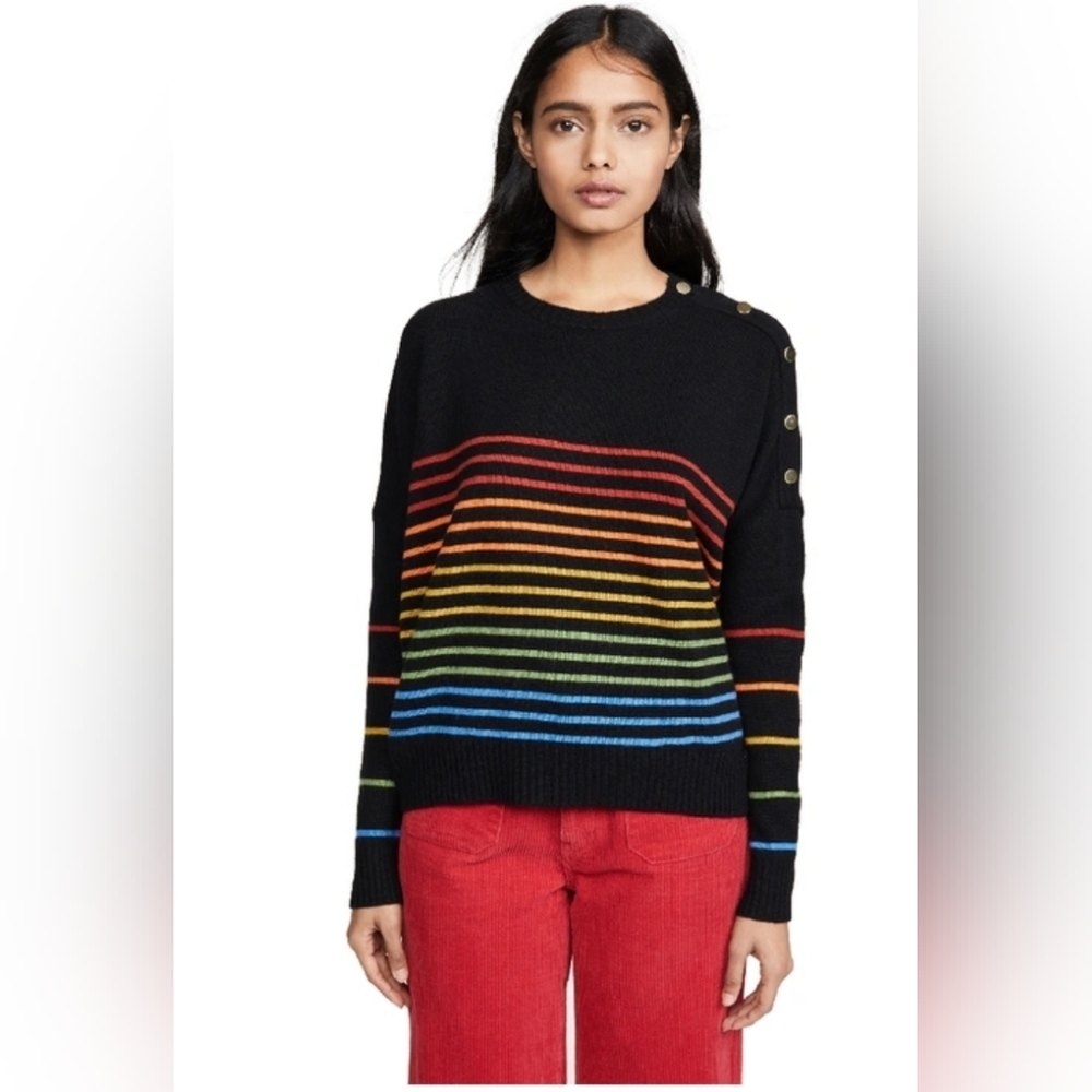Sundry, Rainbow Stripe Button Wool & Cashmere Swe… - image 3